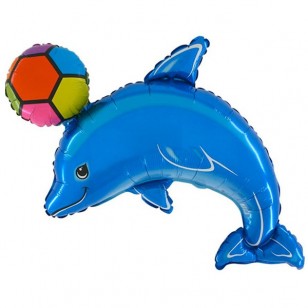 Blue Dolphin with Ball Supershape Balloon